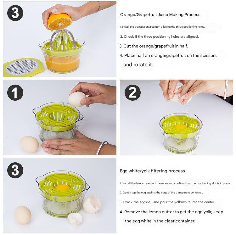 4-in-1 Manual Citrus Juicer with Grater and Egg Separator